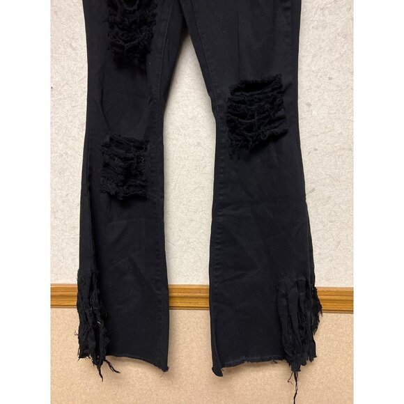 NEW! Fashion Nova Black Bell Bottom Distressed Jeans Women's Size 11 - Picture 4 of 11